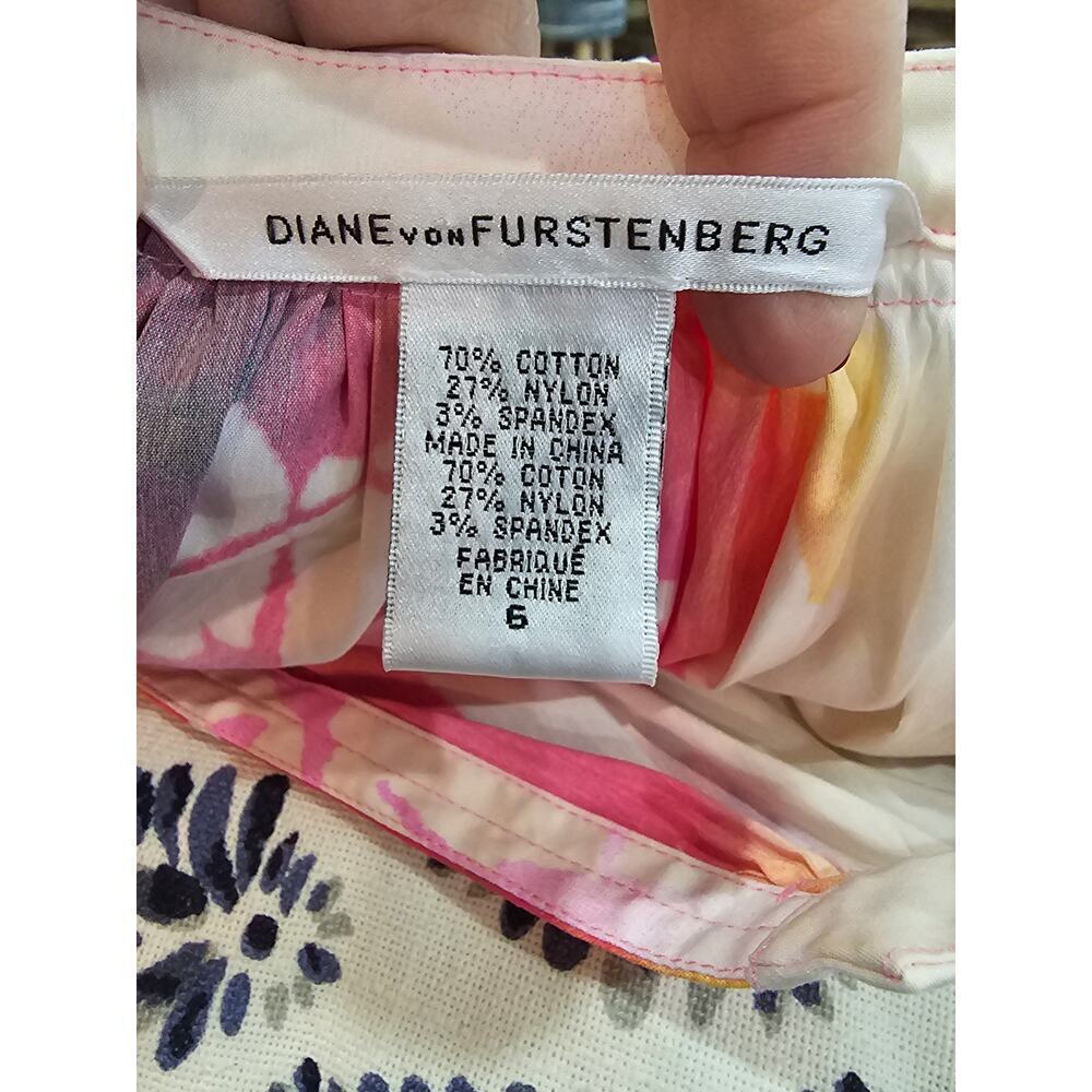 Diane von Furstenberg Keoni Pleated Watercolor Blouse Puff White Pink Size 6 - Picture 4 of 9